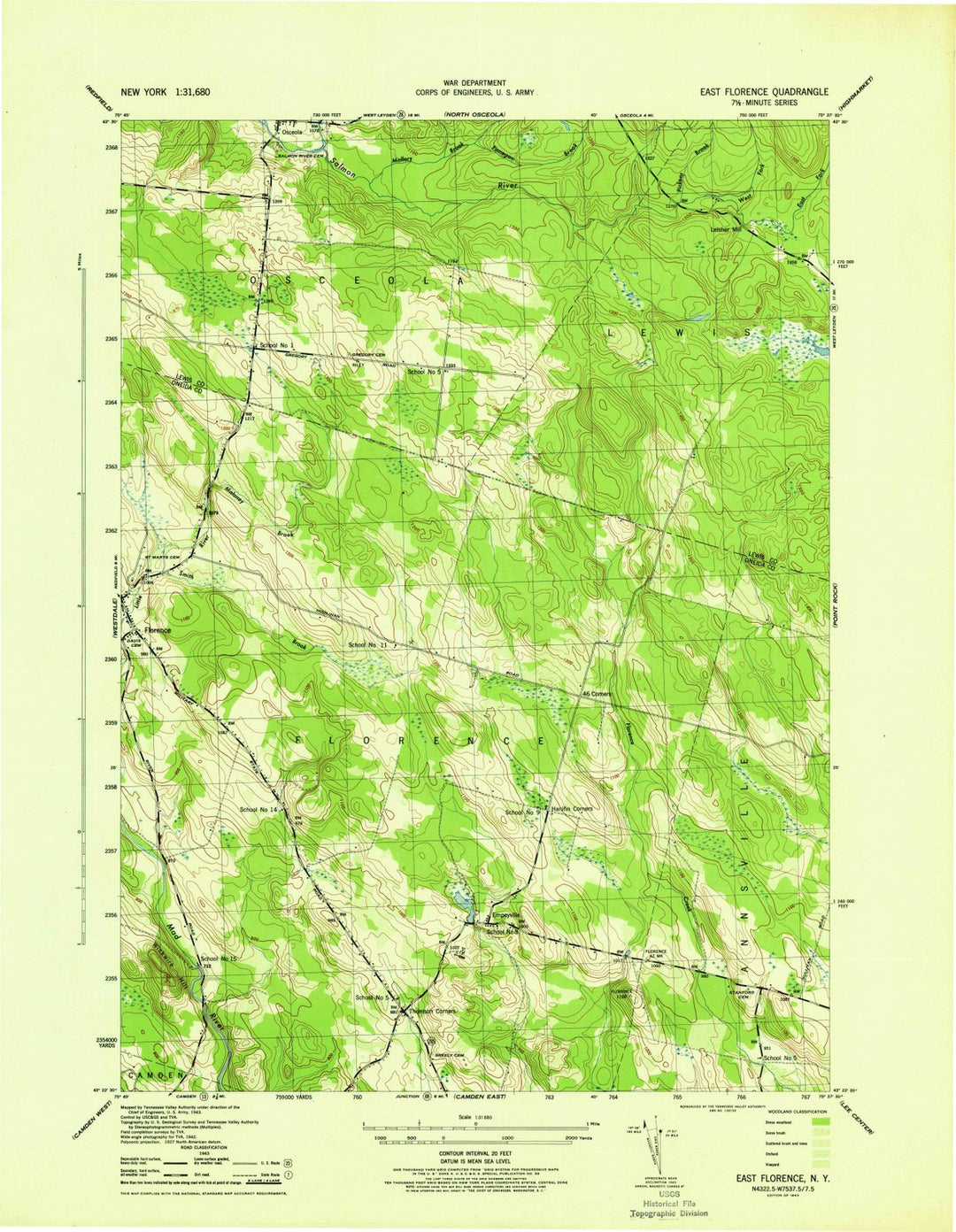 1943 East Florence, NY - New York - USGS Topographic Map