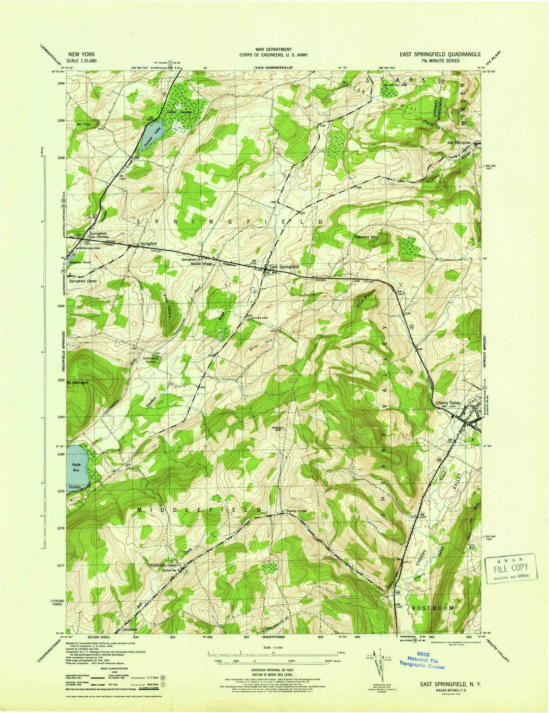 1945 East Springfield, NY - New York - USGS Topographic Map