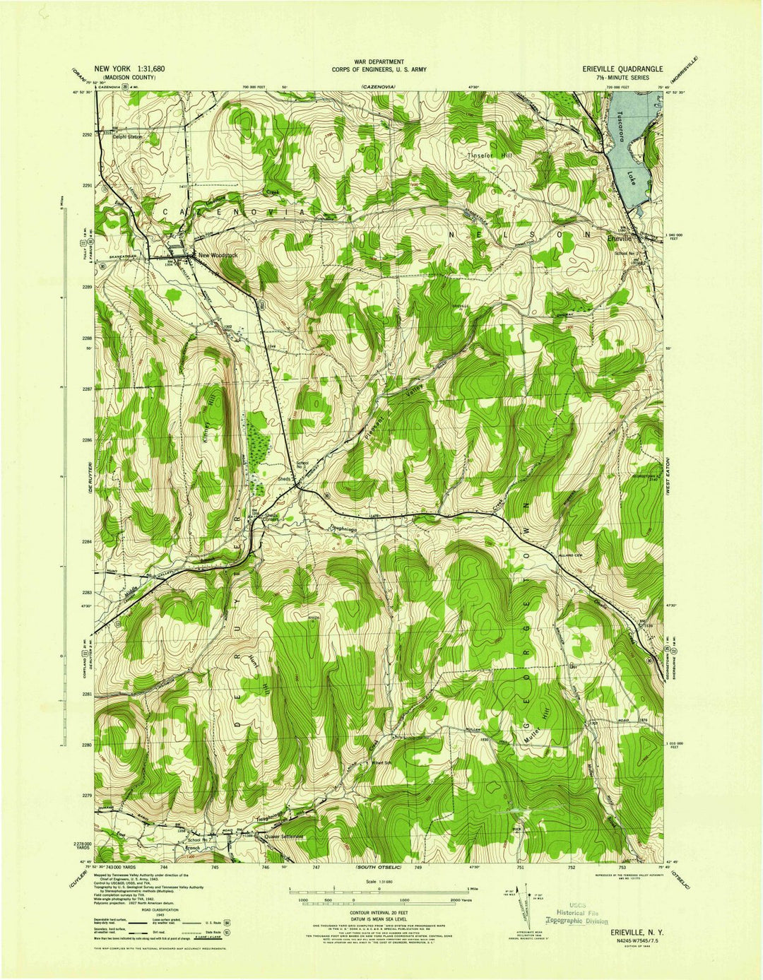 1944 Erieville, NY - New York - USGS Topographic Map