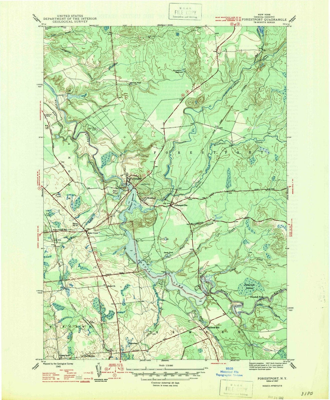 1947 Forestport, NY - New York - USGS Topographic Map