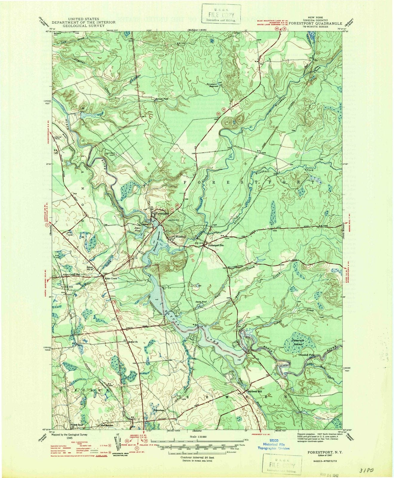 1947 Forestport, NY - New York - USGS Topographic Map