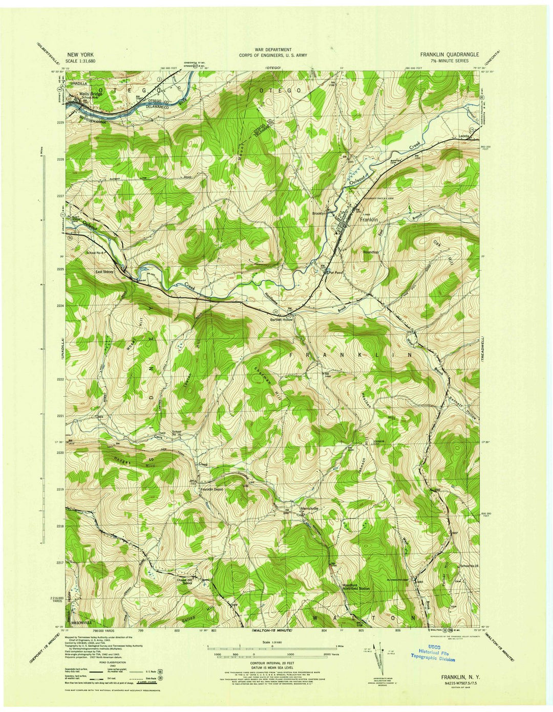 1945 Franklin, NY - New York - USGS Topographic Map