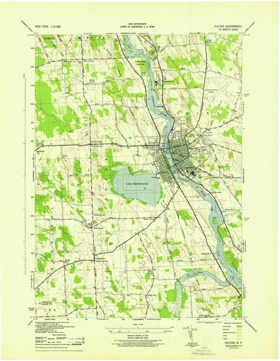 1943 Fulton, NY - New York - USGS Topographic Map