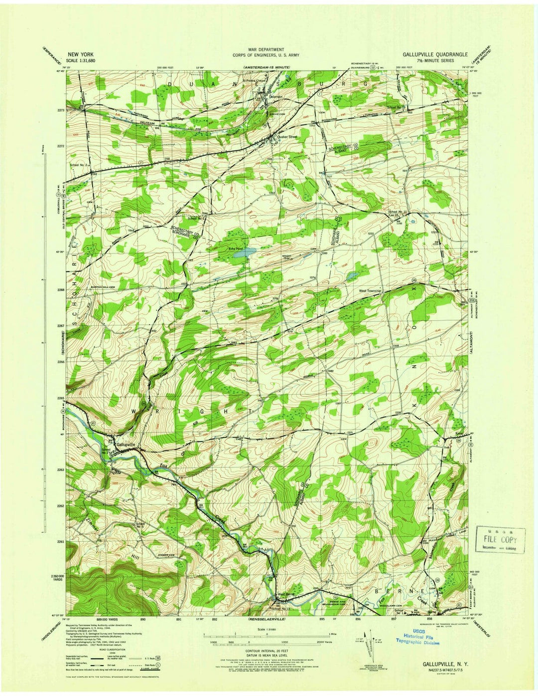1946 Gallupville, NY - New York - USGS Topographic Map