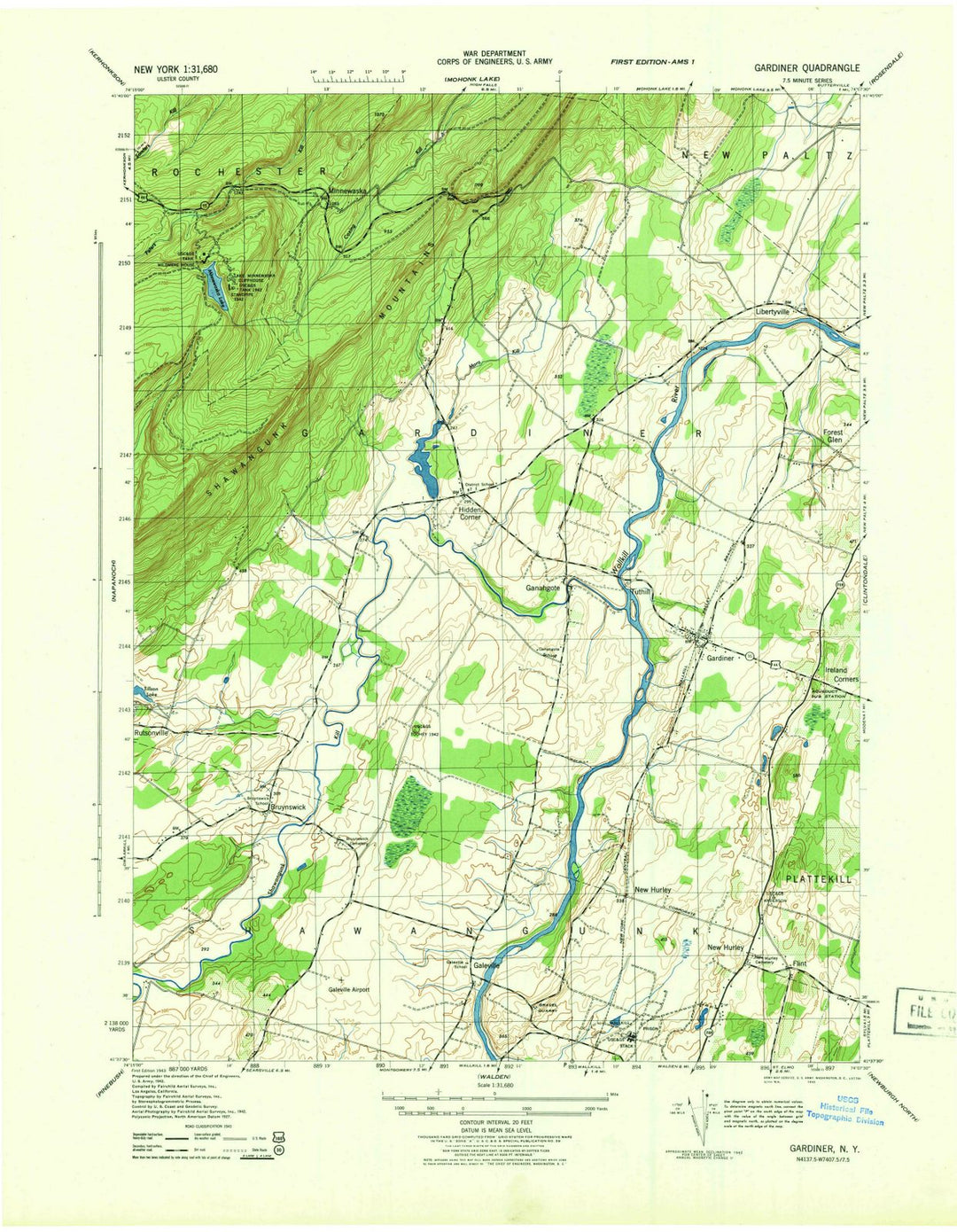 1943 Gardiner, NY - New York - USGS Topographic Map