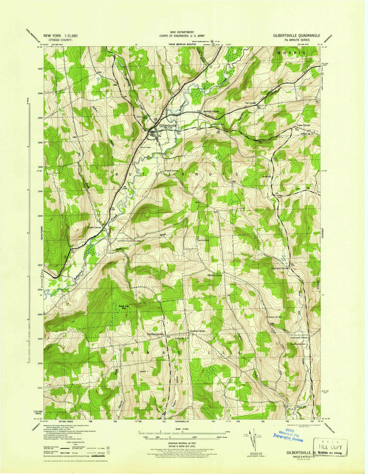 1945 Gilbertsville, NY - New York - USGS Topographic Map