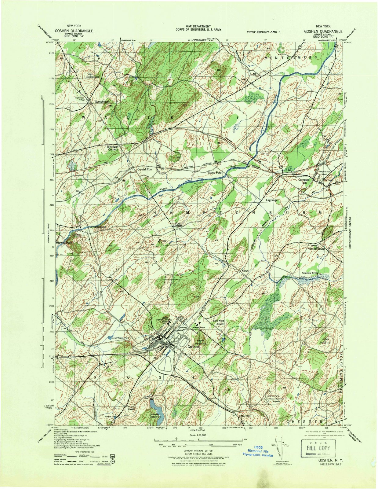 1943 Goshen, NY - New York - USGS Topographic Map