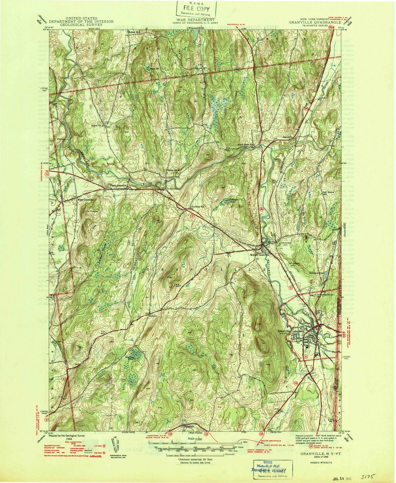 1946 Granville, NY - New York - USGS Topographic Map