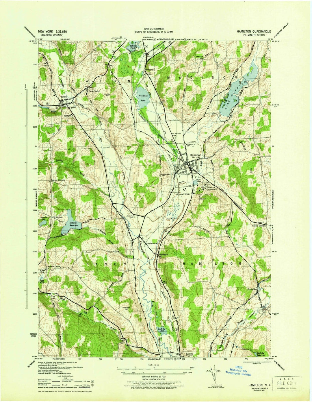 1944 Hamilton, NY - New York - USGS Topographic Map