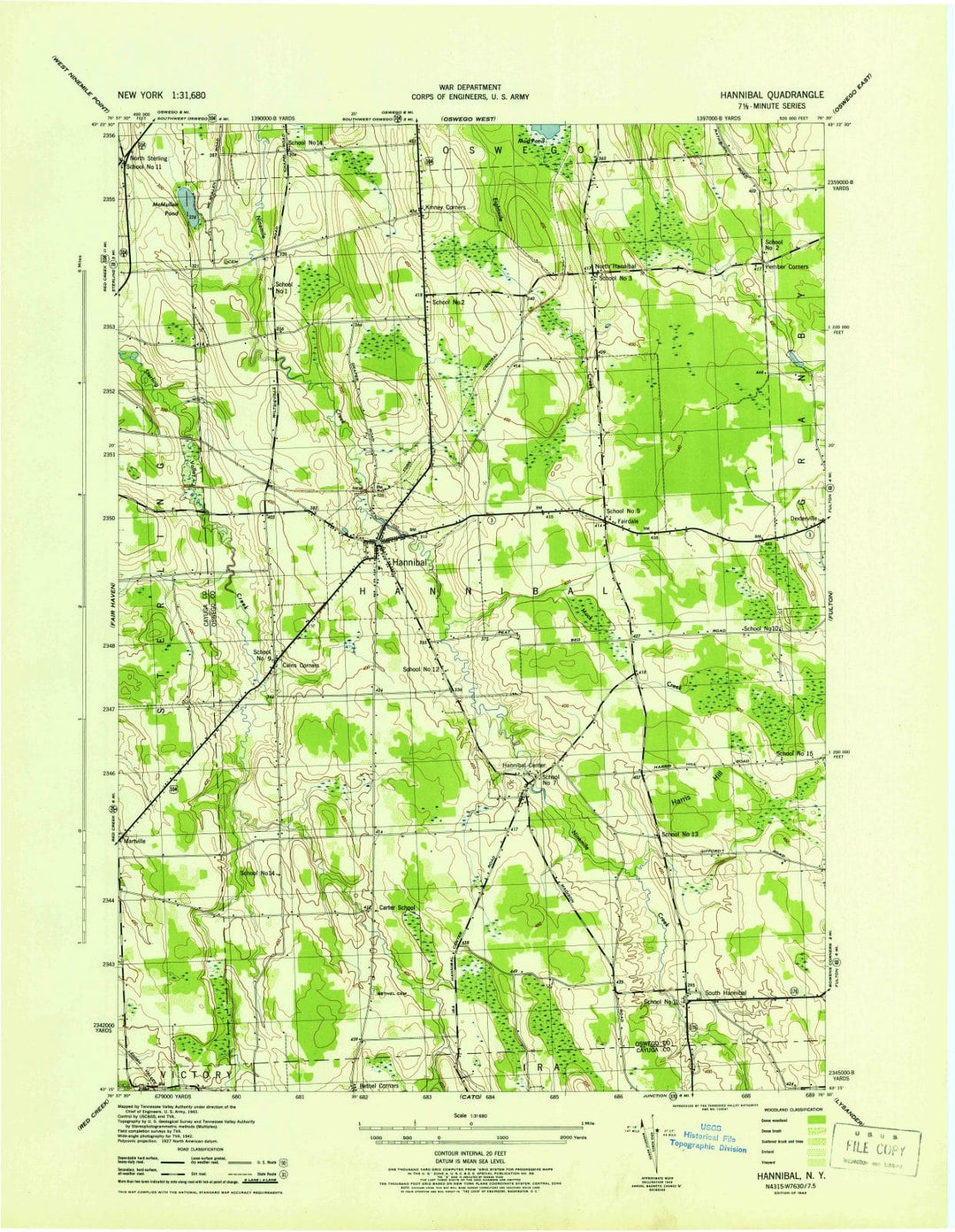 1943 Hannibal, NY - New York - USGS Topographic Map