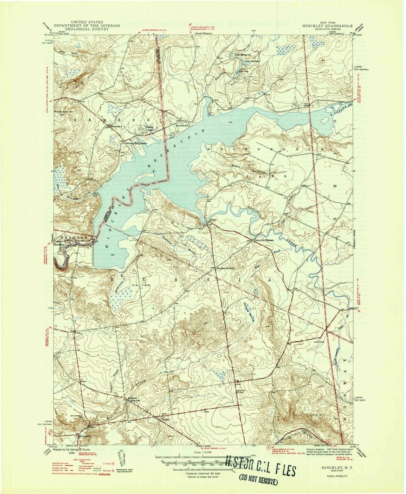 1947 Hinckley, NY - New York - USGS Topographic Map