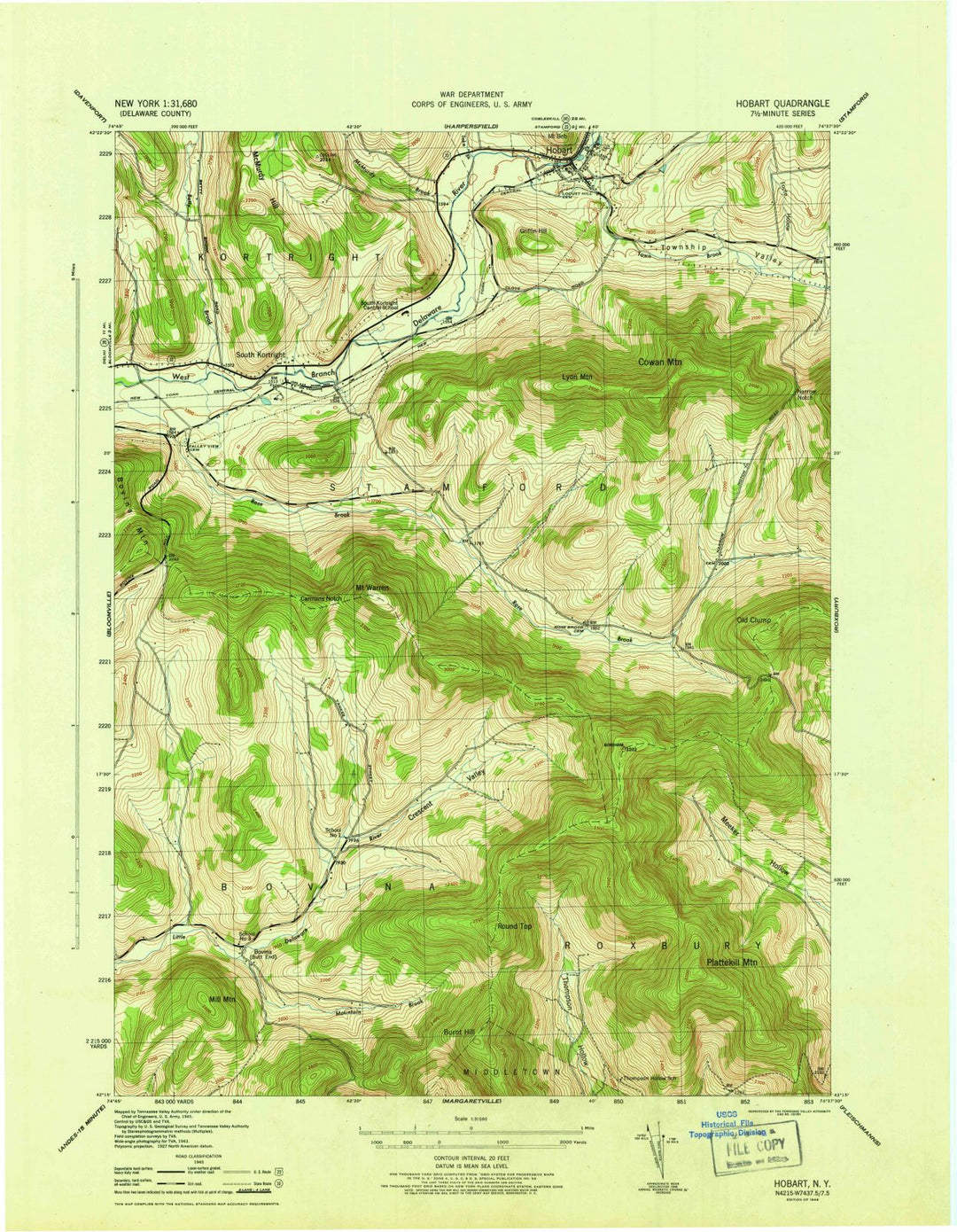 1946 Hobart, NY - New York - USGS Topographic Map