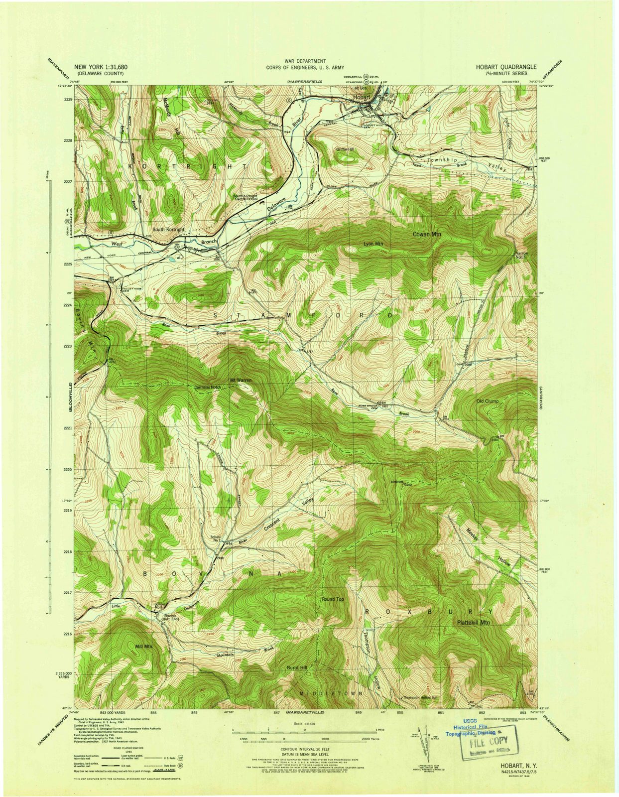 1946 Hobart, NY - New York - USGS Topographic Map