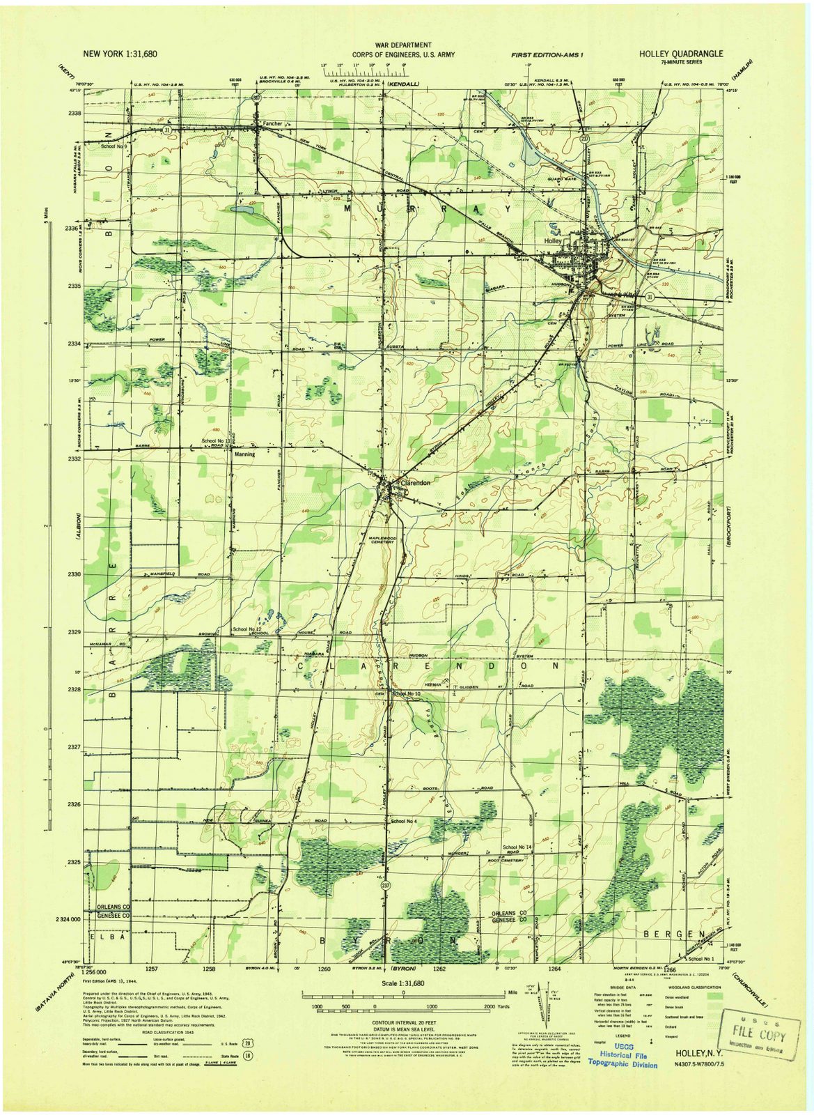 1944 Holley, NY - New York - USGS Topographic Map