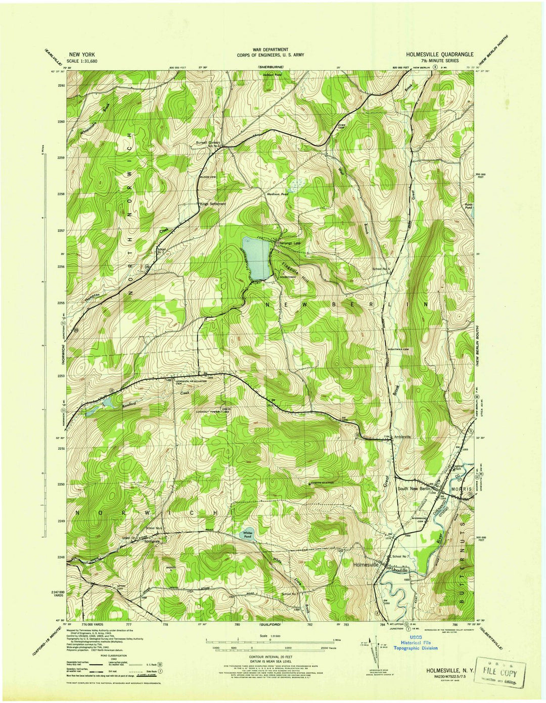 1945 Holmesville, NY - New York - USGS Topographic Map