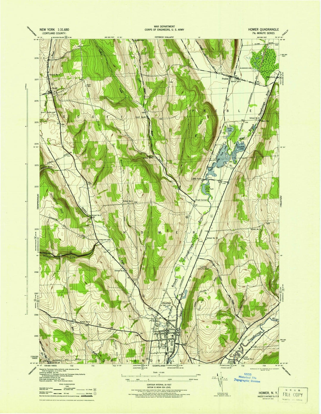 1944 Homer, NY - New York - USGS Topographic Map