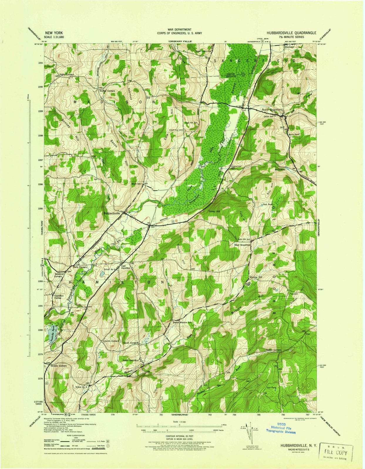 1944 Hubbardsville, NY - New York - USGS Topographic Map