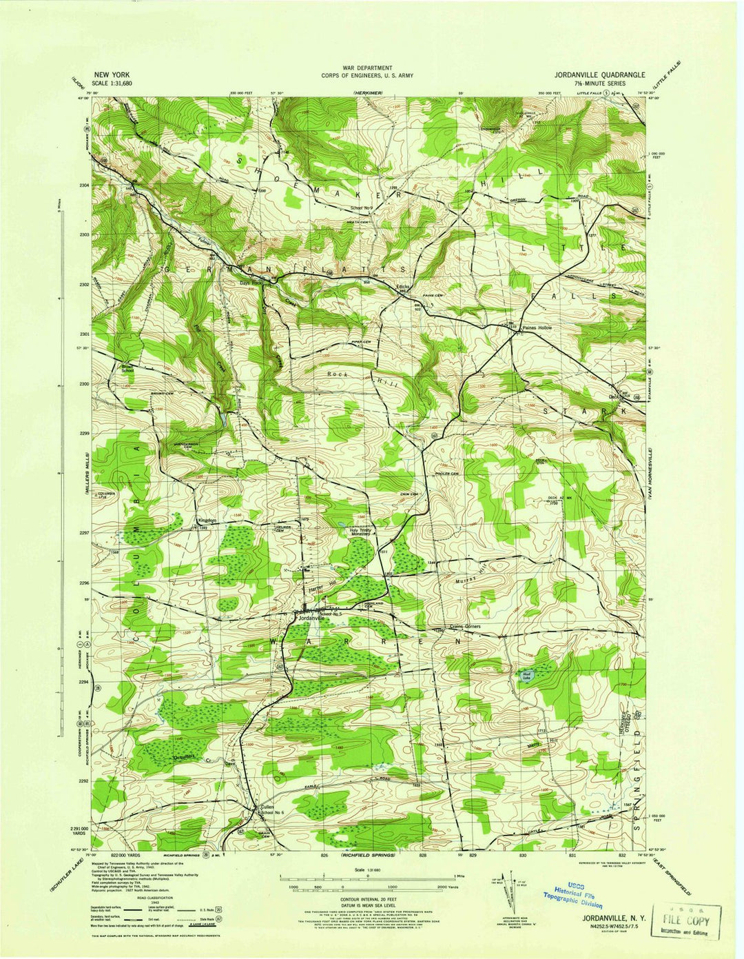 1945 Jordanville, NY - New York - USGS Topographic Map