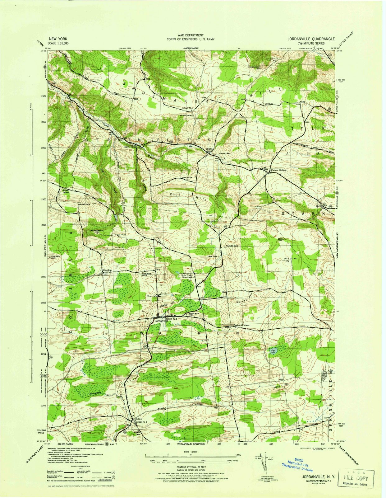 1945 Jordanville, NY - New York - USGS Topographic Map