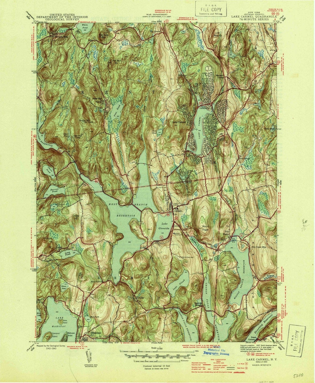 1944 Lake Carmel, NY - New York - USGS Topographic Map