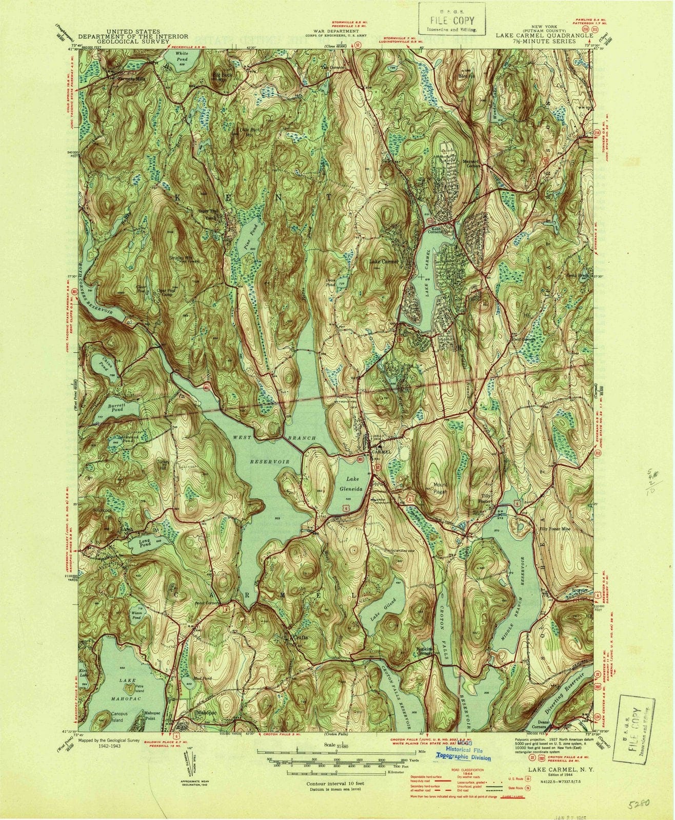 1944 Lake Carmel, NY - New York - USGS Topographic Map