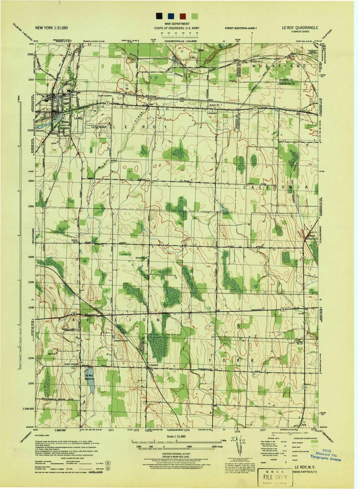1944 Le Roy, NY - New York - USGS Topographic Map