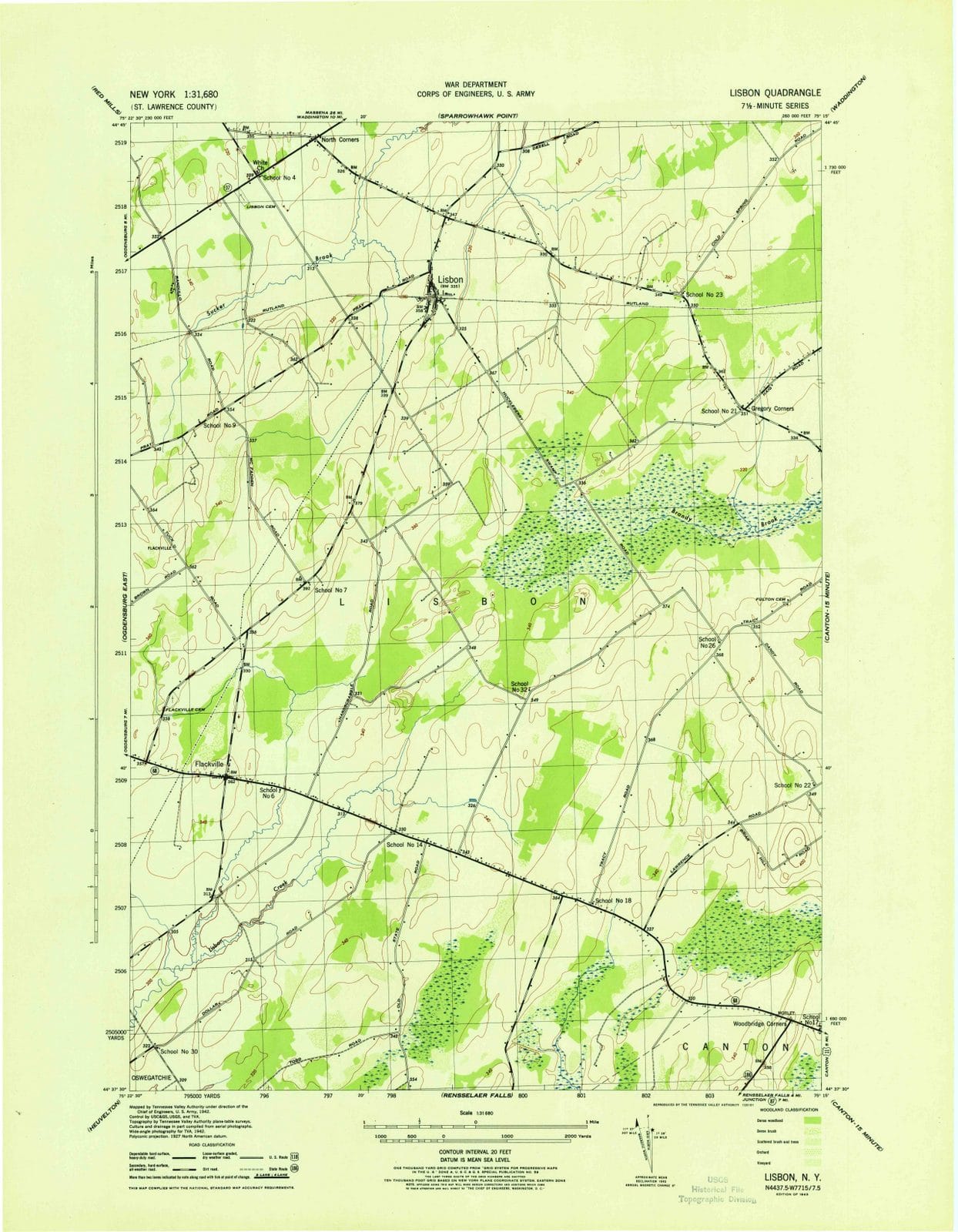 1943 Lisbon, NY - New York - USGS Topographic Map