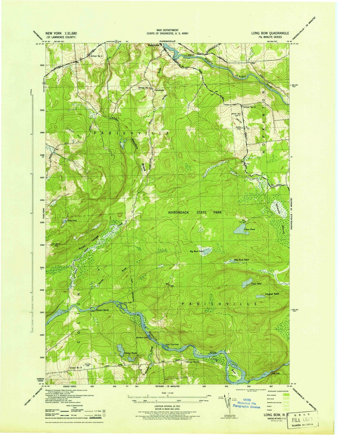 1943 Long Bow, NY - New York - USGS Topographic Map