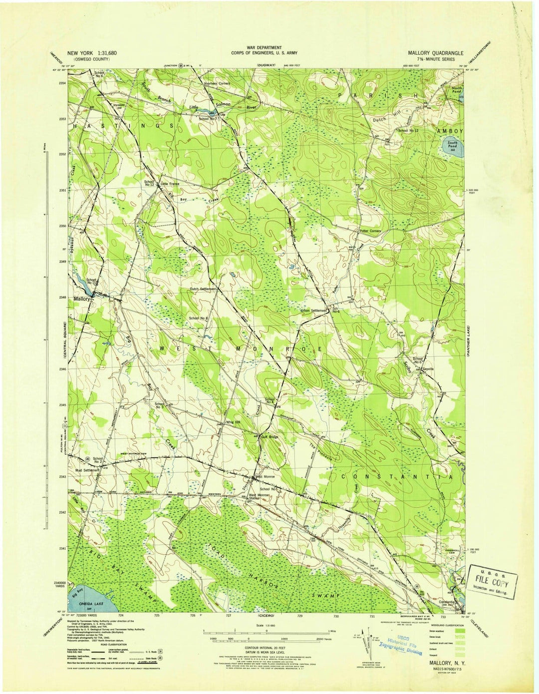 1943 Mallory, NY - New York - USGS Topographic Map