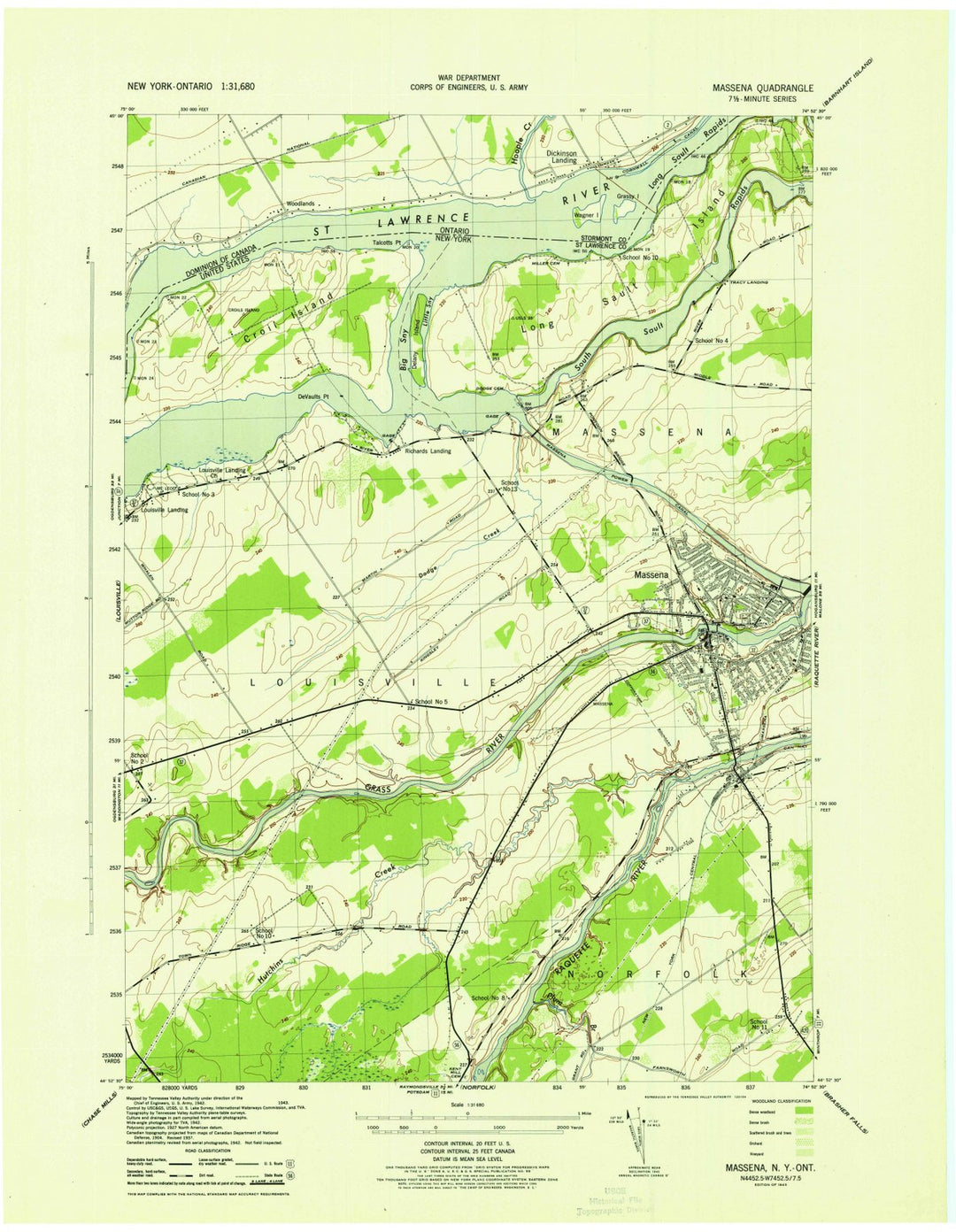 1943 Massena, NY - New York - USGS Topographic Map