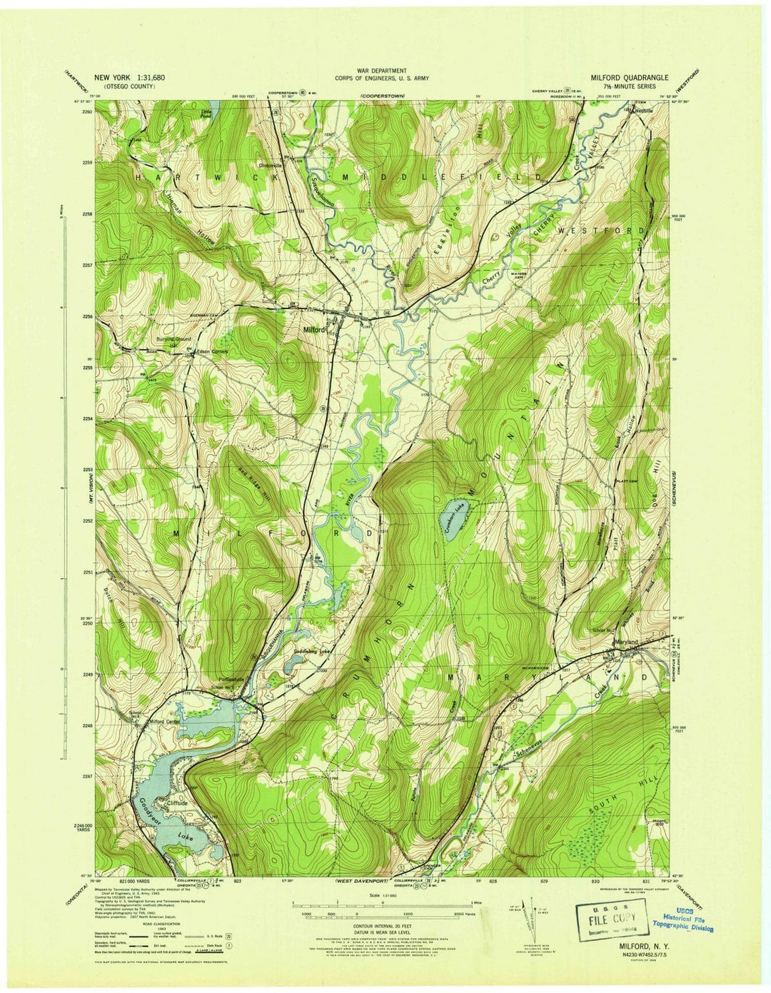 1945 Milford, NY - New York - USGS Topographic Map