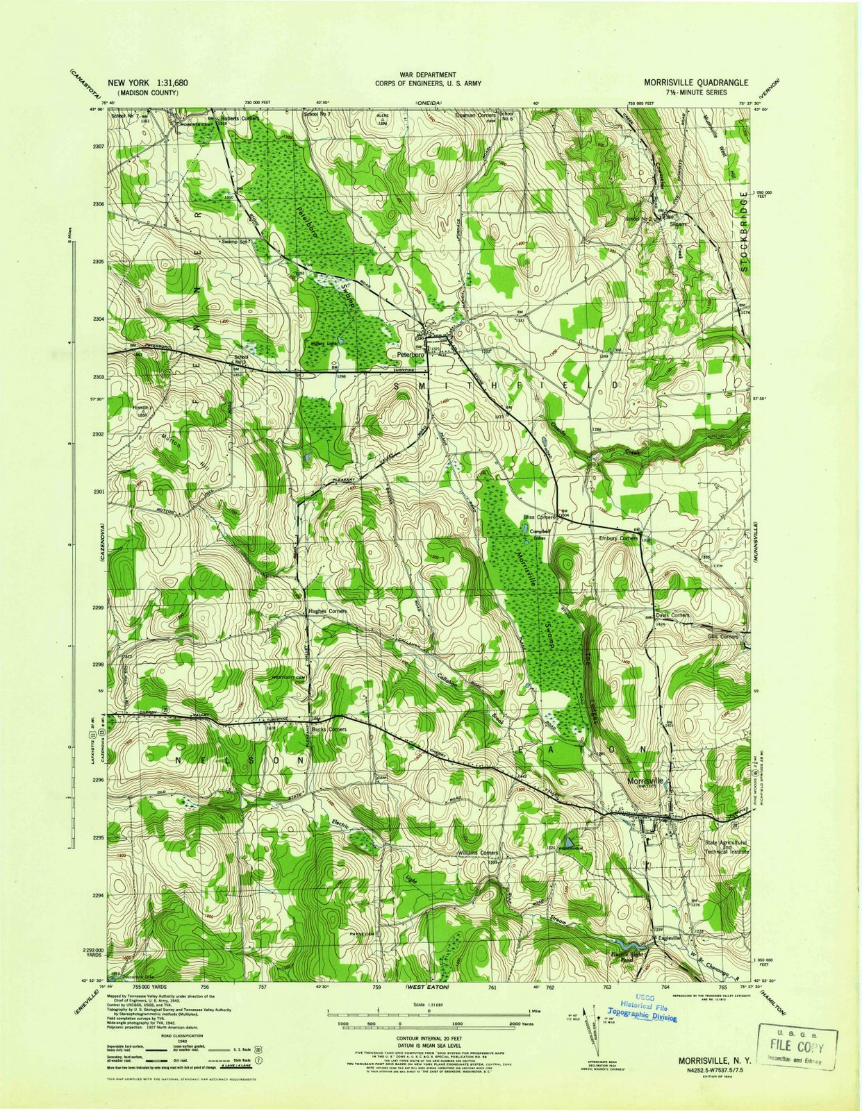 1944 Morrisville, NY - New York - USGS Topographic Map