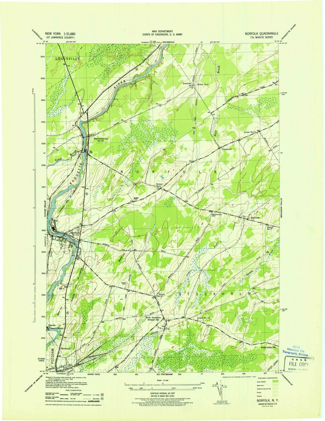 1943 Norfolk, NY - New York - USGS Topographic Map
