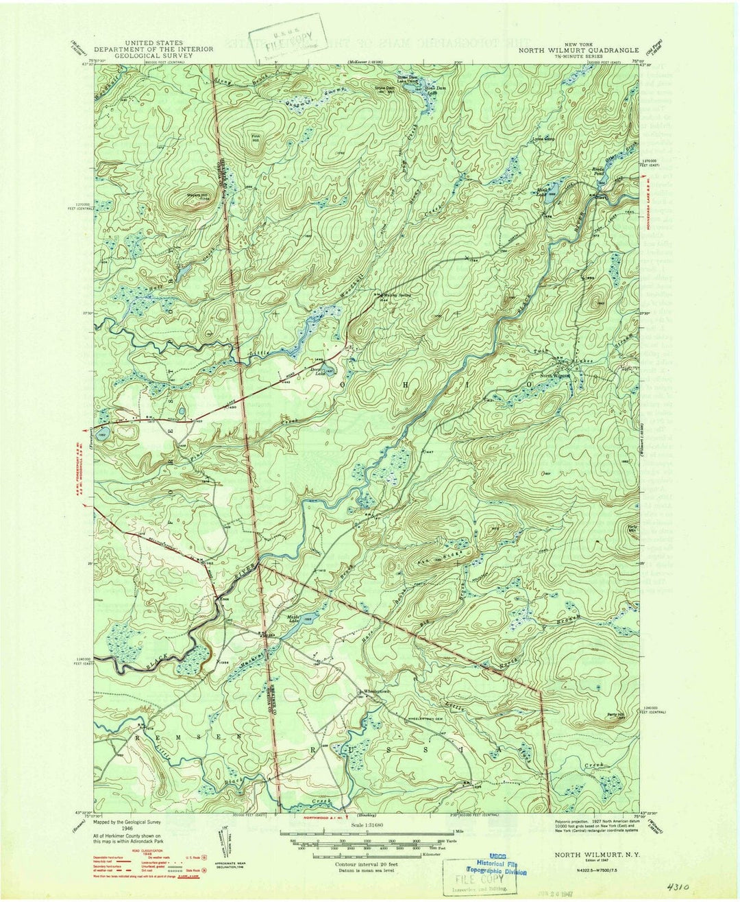 1947 North Wilmurt, NY - New York - USGS Topographic Map