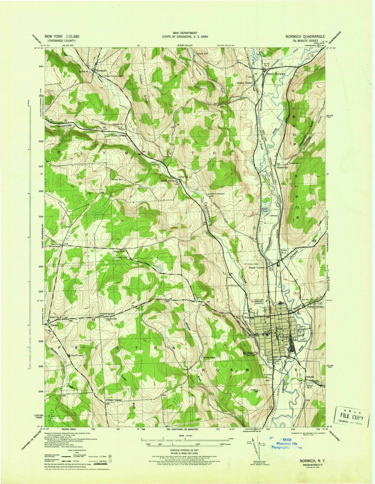 1944 Norwich, NY - New York - USGS Topographic Map