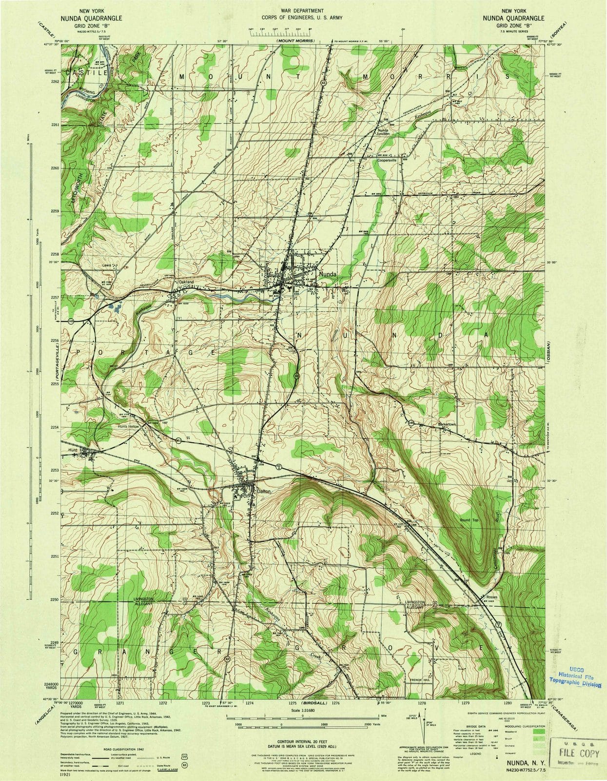 1944 Nunda, NY - New York - USGS Topographic Map