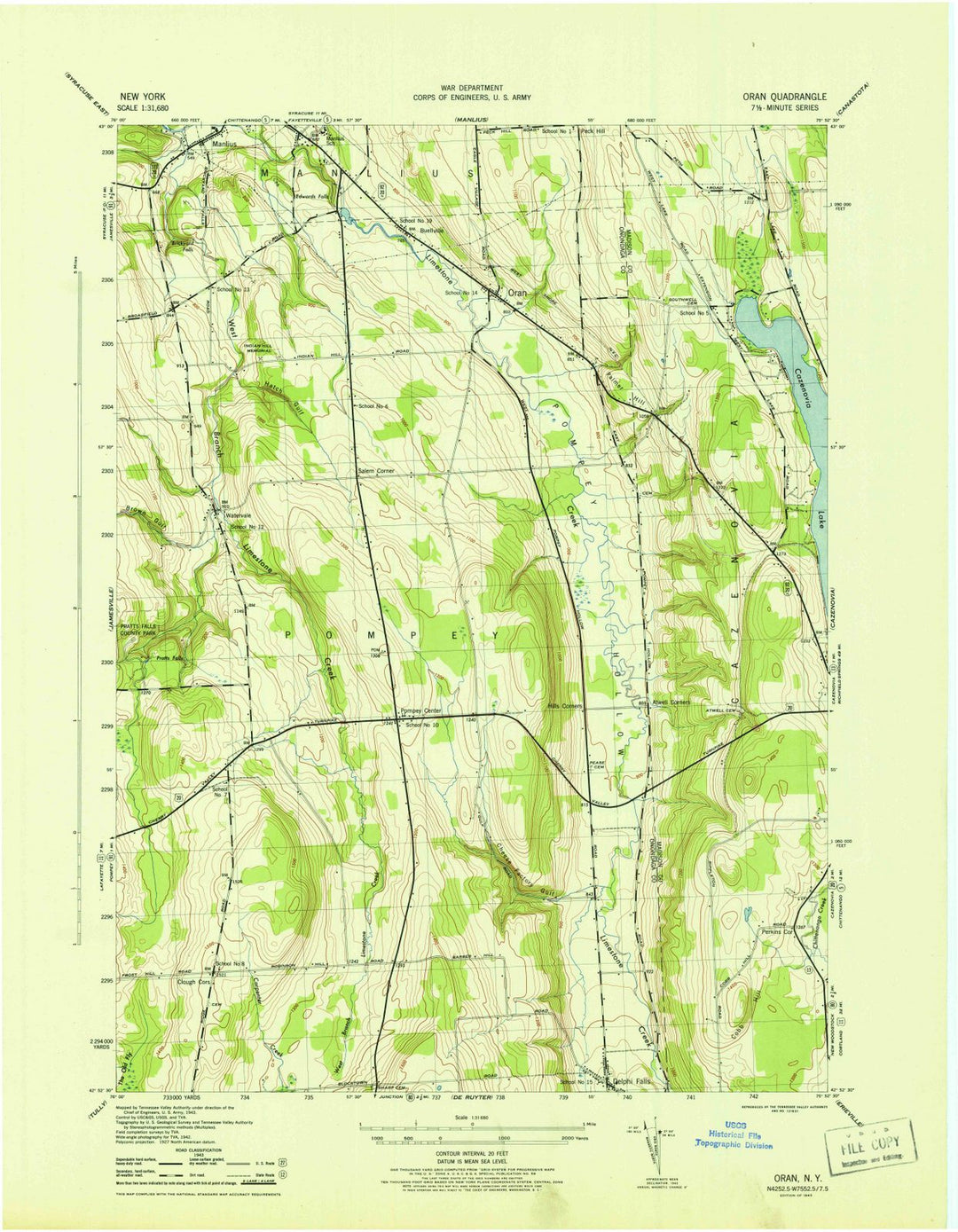 1943 Oran, NY - New York - USGS Topographic Map