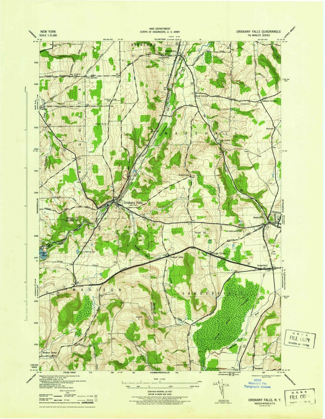 1944 Oriskany Falls, NY - New York - USGS Topographic Map
