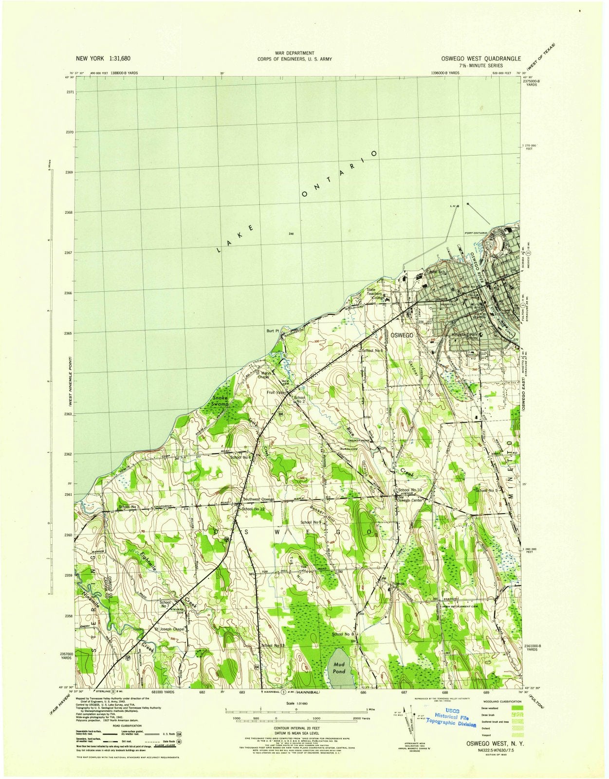 1943 Oswego West, NY - New York - USGS Topographic Map
