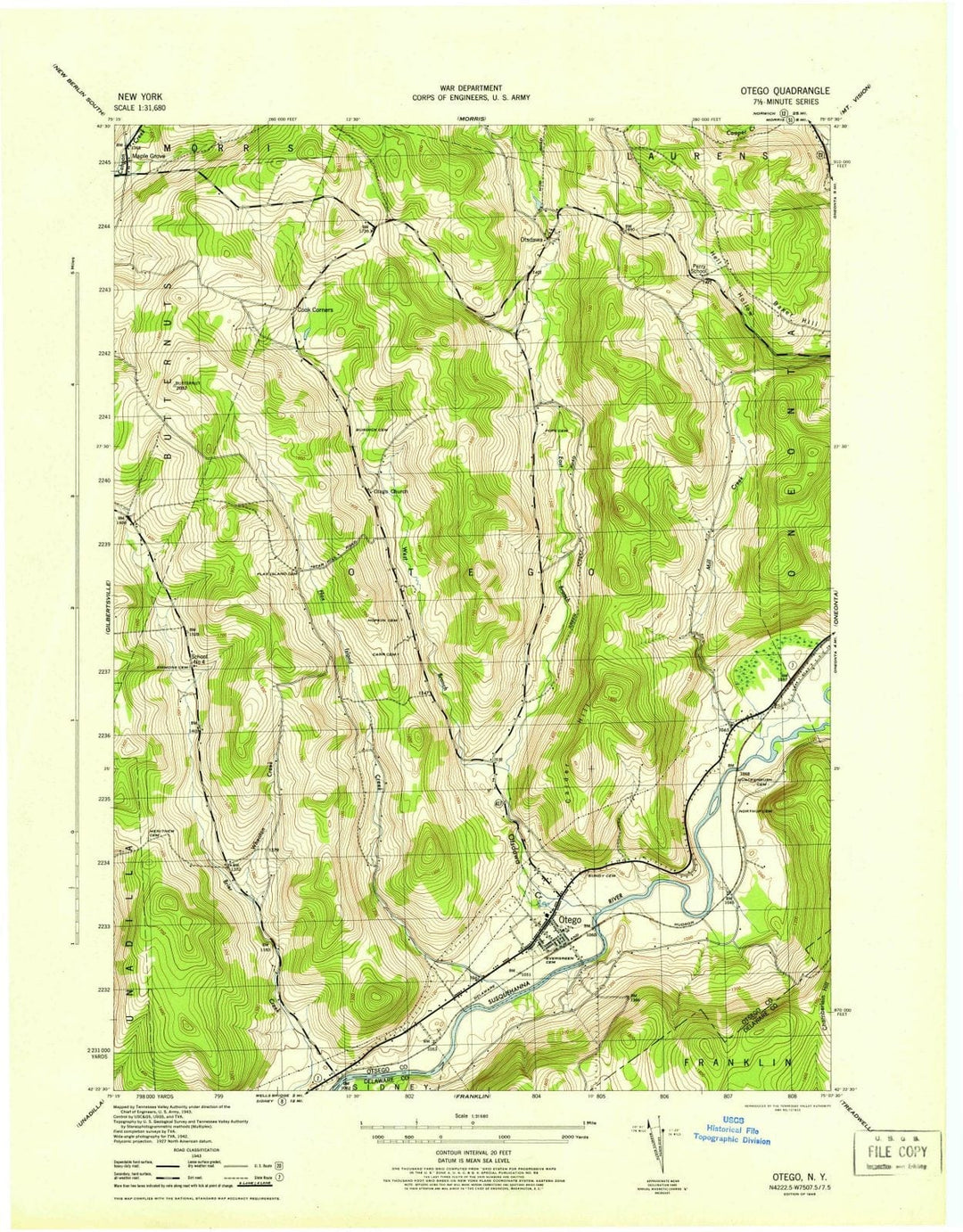 1945 Otego, NY - New York - USGS Topographic Map