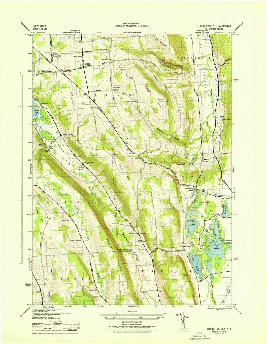 1943 Otisco Valley, NY - New York - USGS Topographic Map