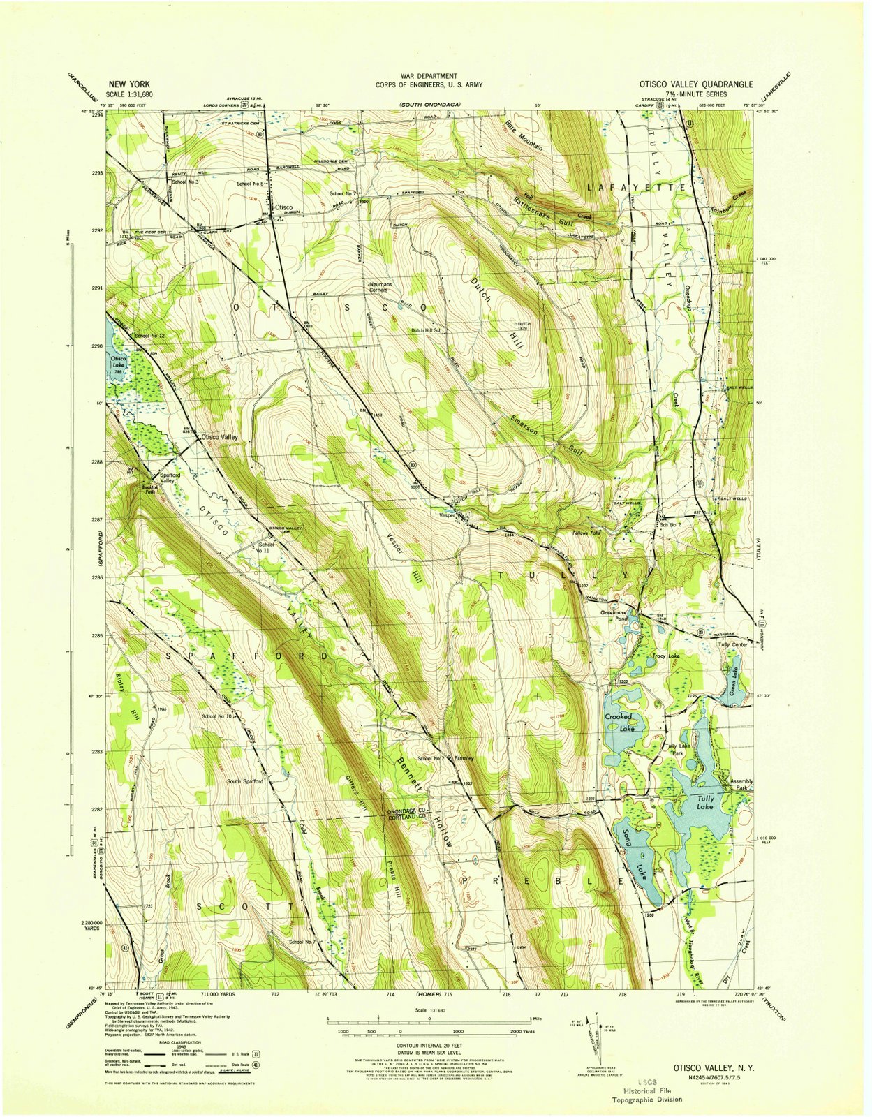 1943 Otisco Valley, NY - New York - USGS Topographic Map