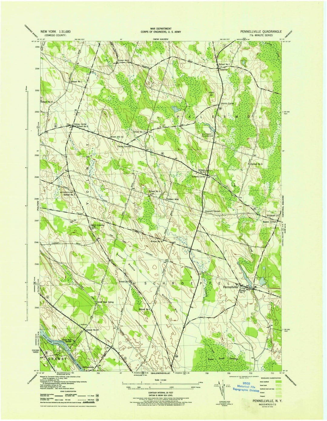 1943 Pennellville, NY - New York - USGS Topographic Map