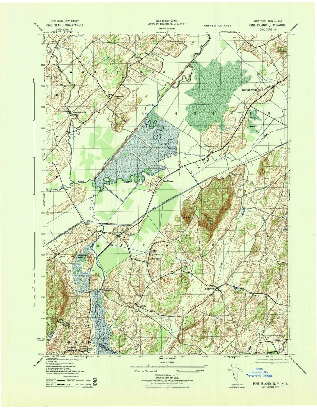 1943 Pine Island, NY - New York - USGS Topographic Map