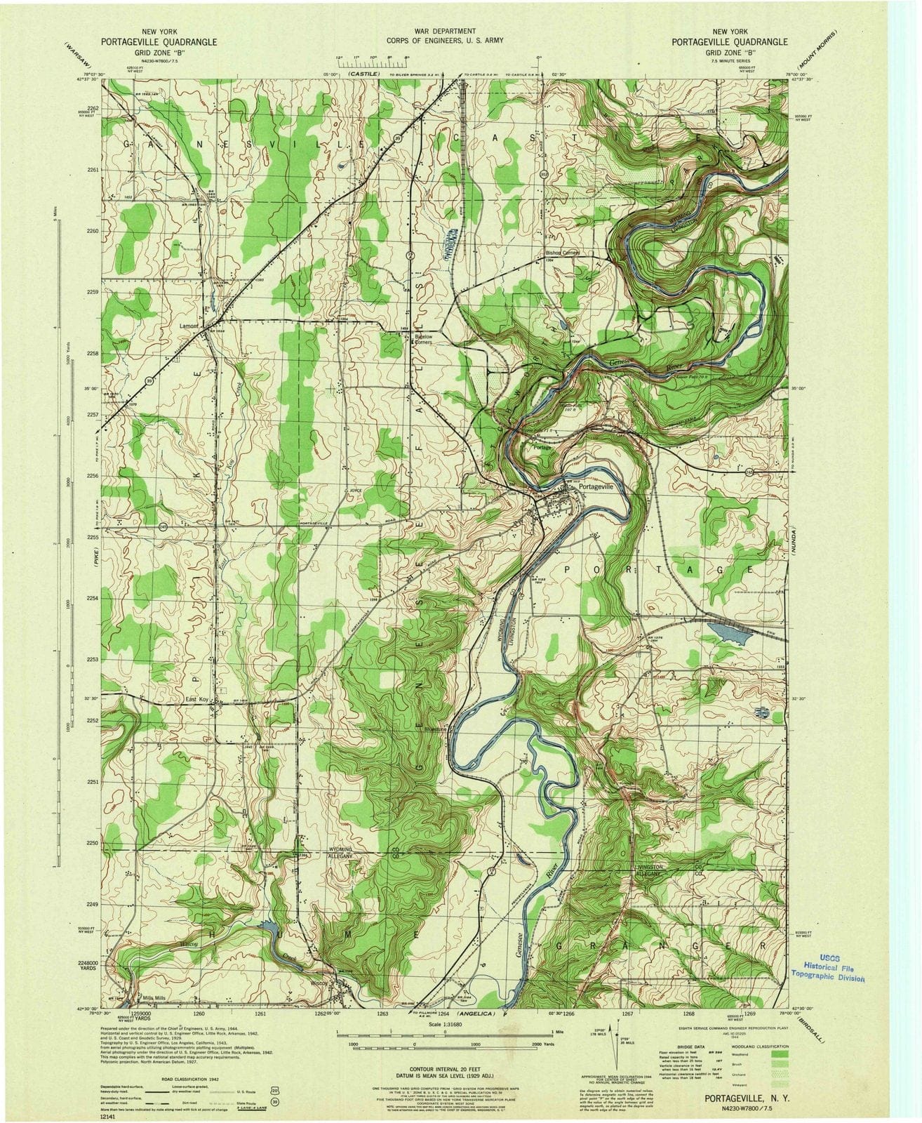 1944 Portageville, NY - New York - USGS Topographic Map