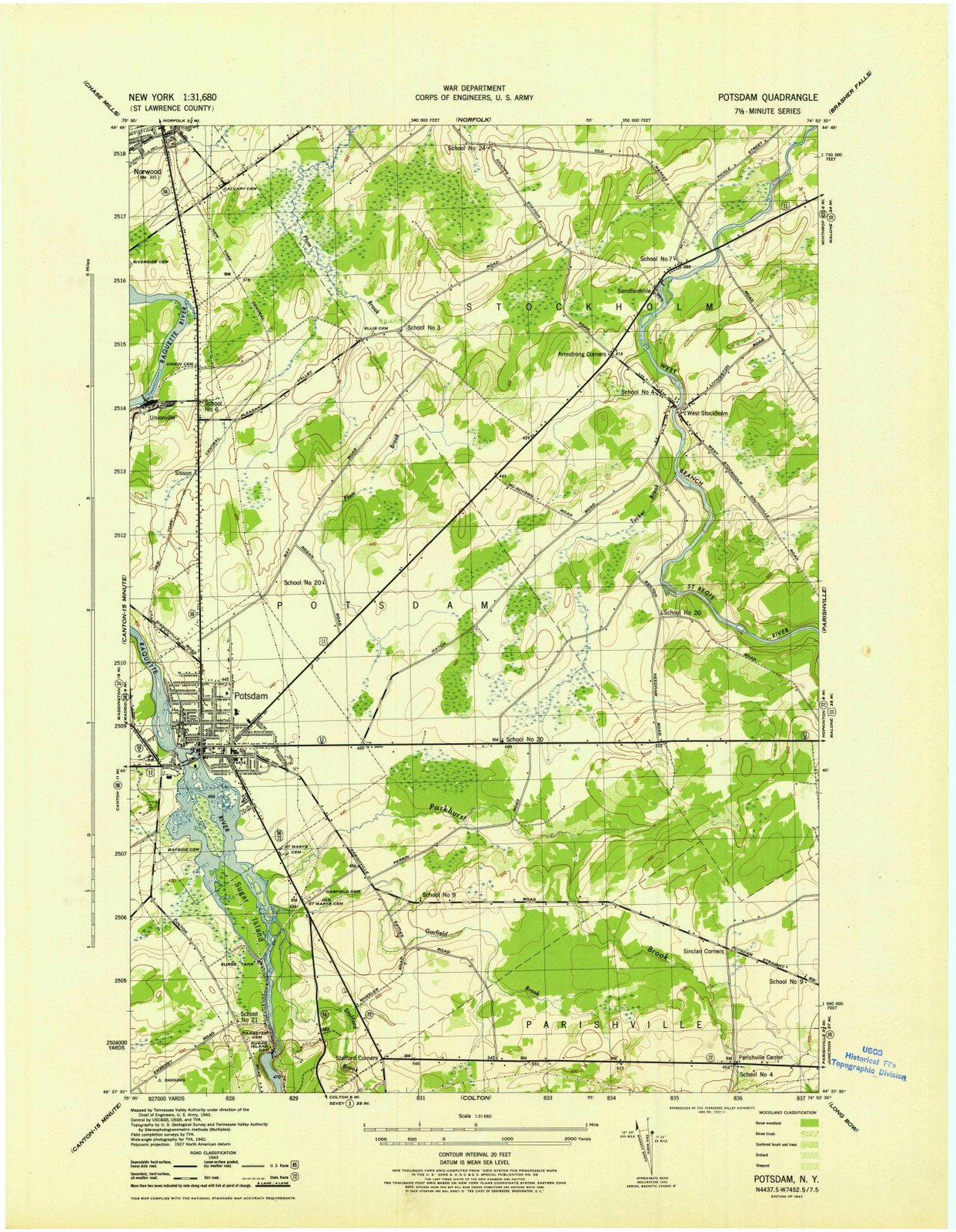 1943 Potsdam, NY - New York - USGS Topographic Map