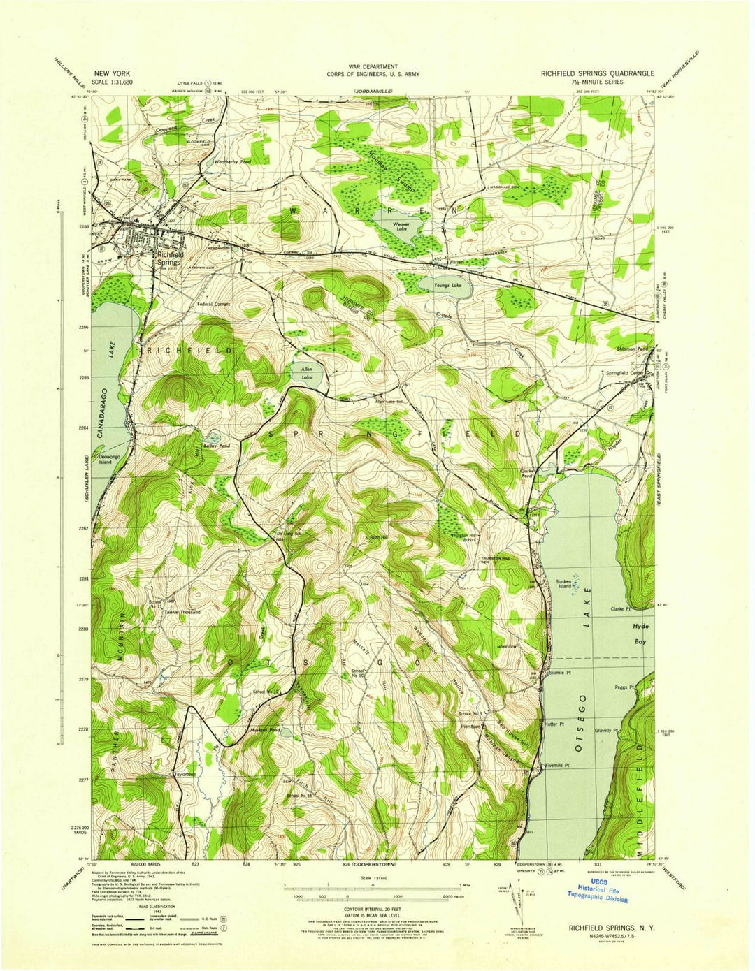 1945 Richfield Springs, NY - New York - USGS Topographic Map