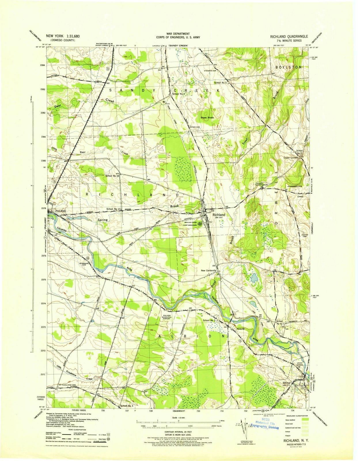1943 Richland, NY - New York - USGS Topographic Map