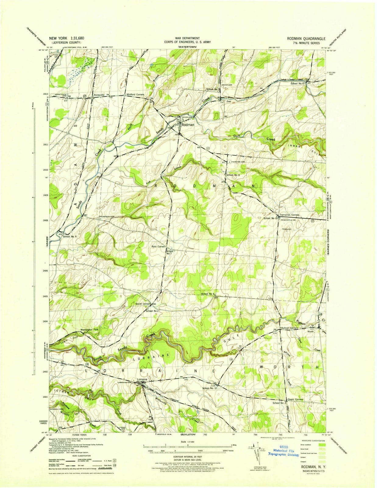 1943 Rodman, NY - New York - USGS Topographic Map
