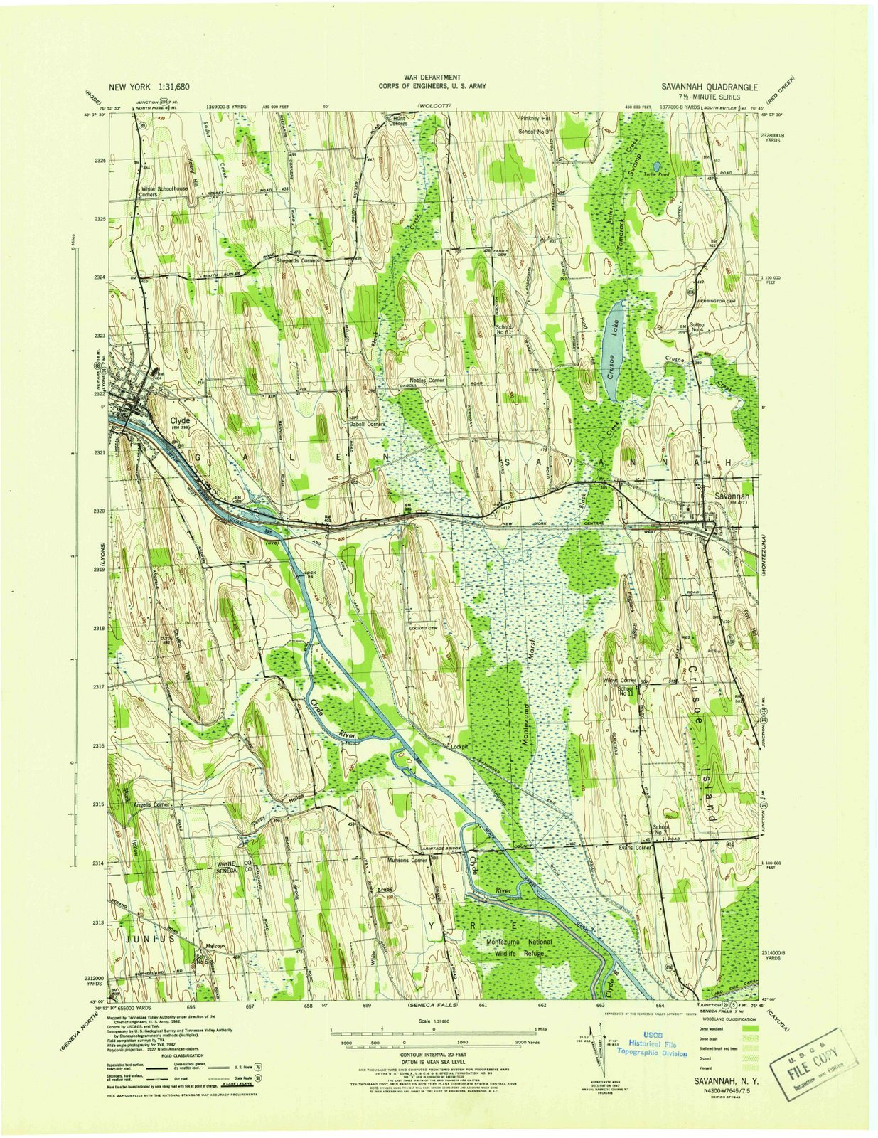 1943 Savannah, NY - New York - USGS Topographic Map